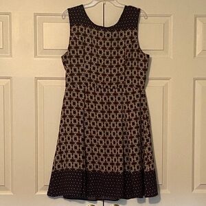 Sleeveless Navy Burgundy Patterned Midi Dress